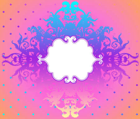 Vintage baroque floral patterned frame in bright neon colors. 1980s style.のイラスト素材