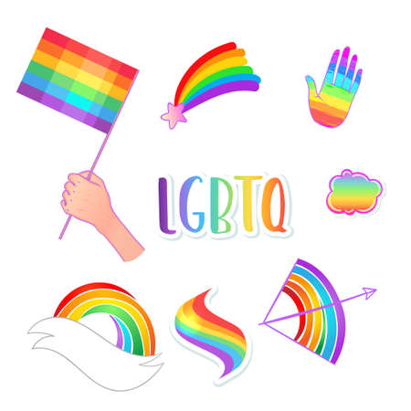 Rainbow colored icon. Gay Pride. LGBT concept. Realistic style vector colorful illustration isolated. Sticker, patch, t-shirt print, logo design..のイラスト素材