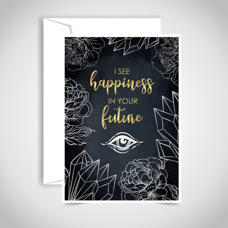 Fortune teller, spiritual coach, mystic healer business card design template. Vector illustration. Magic woman.のイラスト素材
