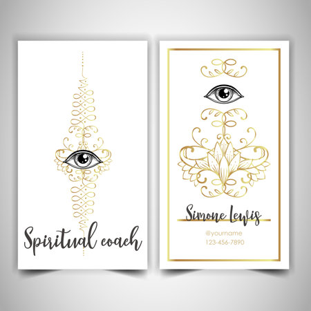 Fortune teller, spiritual coach, mystic healer business card design template. Vector illustration. Magic.のイラスト素材