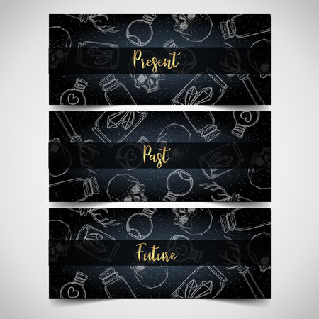 Fortune teller, spiritual coach, mystic healer business card design template. Vector illustration. Magic woman.の写真素材