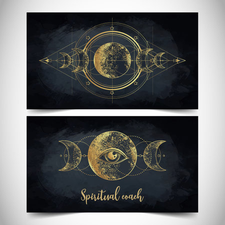 Fortune teller, spiritual coach, mystic healer business card design template. Vector illustration. Magic.の写真素材