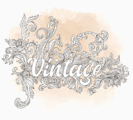Vintage design elements set: Florals. Outlines on grunge background. Vector baroque illustration.のイラスト素材