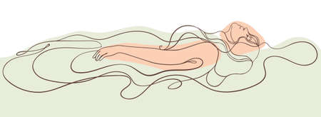 Abstract portrait of young pretty woman. Continuous one line drawing isolated on white. Vector illustration in simple modern style.のイラスト素材