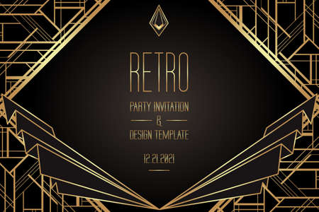 Art Deco vintage patterns and design elements. Retro party geometric background set 1920 style. Vector illustration for glamour party, thematic wedding or textile prints.のイラスト素材