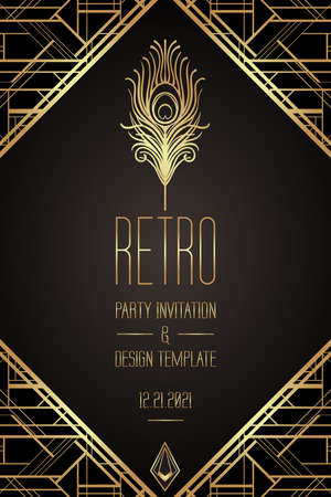 Art Deco vintage patterns and design elements. Retro party geometric background set 1920 style. Vector illustration for glamour party, thematic wedding or textile prints.のイラスト素材