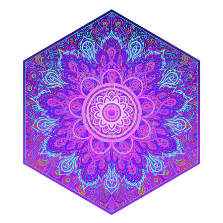 Sacred Geometry and Boo symbol set. Ayurveda sign of harmony and balance. Tattoo design, yoga logo. poster, t-shirt textile. Colorful rainbow gradientのイラスト素材
