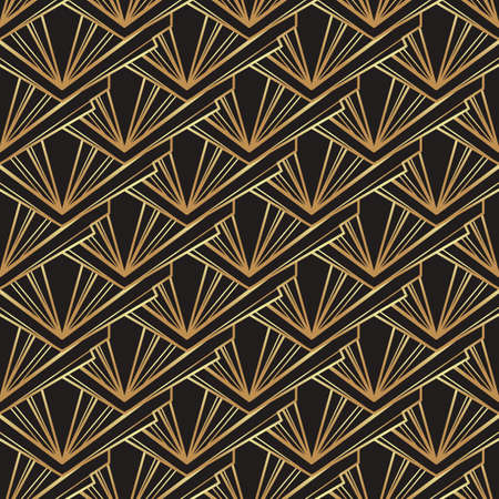 Art deco style geometric seamless pattern in black and gold. Vector illustration. Roaring 1920 s design. Jazz era inspired . 20 s. Vintage Fabric, textile, wrapping paper, wallpaper.のイラスト素材
