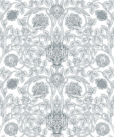 Floral vintage seamless pattern for retro wallpapers. Enchanted Vintage Flowers. Arts and Crafts movement inspired. Design for wrapping paper, wallpaper, fabrics and fashion clothes.のイラスト素材