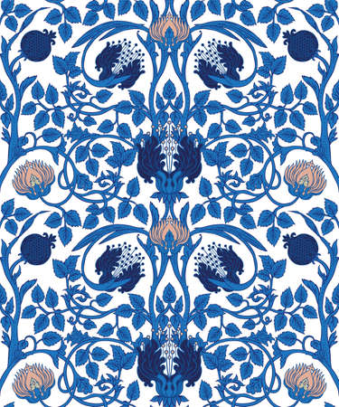 Floral vintage seamless pattern for retro wallpapers. Enchanted Vintage Flowers. Arts and Crafts movement inspired. Design for wrapping paper, wallpaper, fabrics and fashion clothes.のイラスト素材