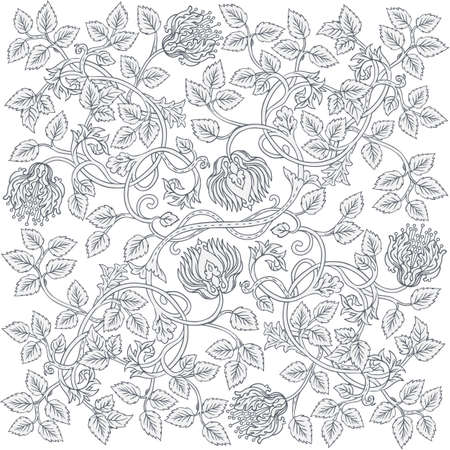 Floral vintage seamless pattern for retro wallpapers. Enchanted Vintage Flowers. Arts and Crafts movement inspired. Design for wrapping paper, wallpaper, fabrics and fashion clothes.のイラスト素材