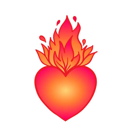 Sacred Heart of Jesus with rays. Vector illustration in red and gold isolated. Trendy Vintage style element. Spirituality, religion, Catholicism, Christianity, occultism, alchemy, magic, love.のイラスト素材