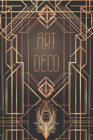 Art Deco vintage invitation template design with illustration of flapper girl. patterns and frames. Retro party background set (1920s style). Vector for glamour event, thematic wedding or jazz party.のイラスト素材