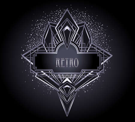 Art Deco vintage gold and silver design element over black. Retro party geometric background set 1920s style. Vector illustration for glamour party, thematic wedding or textile prints.のイラスト素材