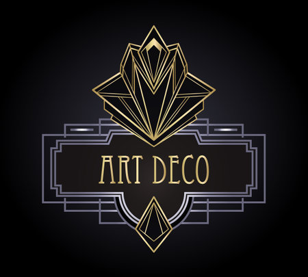 Art Deco vintage gold and silver design element over black. Retro party geometric background set 1920 style. Vector illustration for glamour party, thematic wedding or textile prints.のイラスト素材