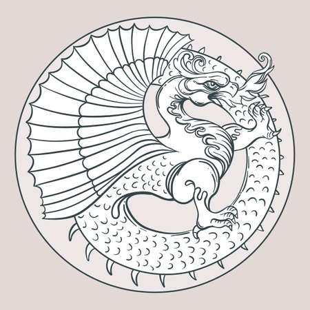 Ouroboros. Serpent or dragon eating its own tail. Ancient symbol of everlasting cycle of life, death, and rebirth. Serpent tattoo design, witchcraft, masonic, vector illustrationのイラスト素材