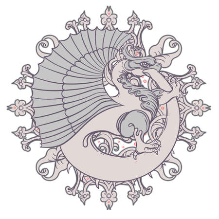 Ouroboros. Serpent or dragon eating its own tail. Ancient symbol of everlasting cycle of life, death, and rebirth. Serpent tattoo design, witchcraft, masonic, vector illustrationのイラスト素材