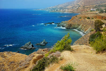Beautiful beach located next to the Rock of the Greek, the birthplace of the goddess Aphrodite, Cyprus.の写真素材