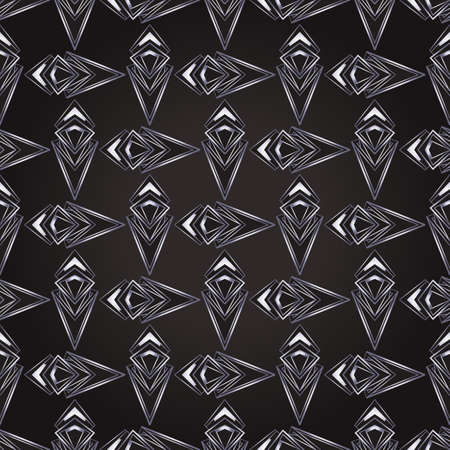 Art deco style geometric seamless pattern in black and silver. Vector illustration. Roaring 1920 s design. Jazz era inspired . 20 s. Vintage Fabric, textile, wrapping paper, wallpaper.のイラスト素材