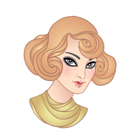 Art Deco vintage illustration of flapper girl. Retro party character in 1920s style. Vector design for glamour event or jazz party.のイラスト素材