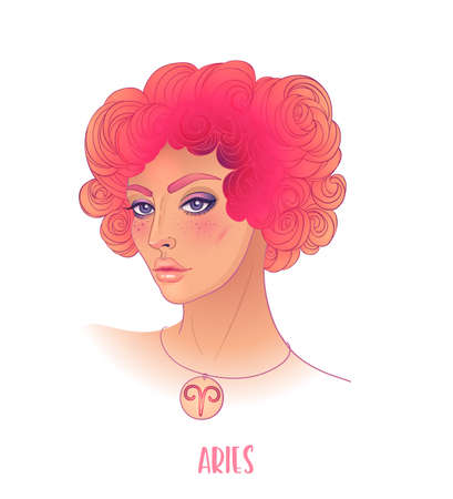Illustration of Leo astrological sign as a beautiful girl. Zodiac vector illustration isolated on white. Future telling, horoscope, alchemy, spirituality, occultism, fashion woman.のイラスト素材