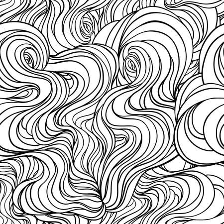 Vector color abstract hand-drawn hair pattern with waves and clouds. Nature background.のイラスト素材