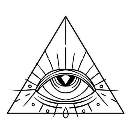 Eye of Providence. Masonic symbol. All seeing eye inside triangle pyramid. New World Order. Hand-drawn alchemy, religion, spirituality, occultism. Isolated vector illustration. Conspiracy theory.のイラスト素材
