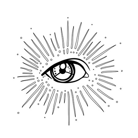 Blackwork tattoo flash. Eye of Providence. Masonic symbol. All seeing eye inside triangle pyramid. New World Order. Sacred geometry, religion, spirituality, occultism. Isolated vector illustrationのイラスト素材