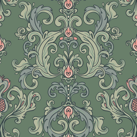 Floral vintage seamless pattern for retro wallpapers. Enchanted Vintage Flowers. Arts and Crafts movement inspired. Design for wrapping paper, fabrics, fashion clothes in William Morris styleのイラスト素材