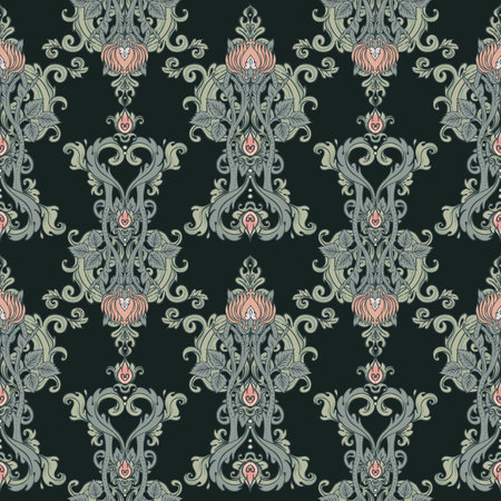 Floral vintage seamless pattern for retro wallpapers. Enchanted Vintage Flowers. Arts and Crafts movement inspired. Design for wrapping paper, fabrics, fashion clothes in William Morris styleのイラスト素材