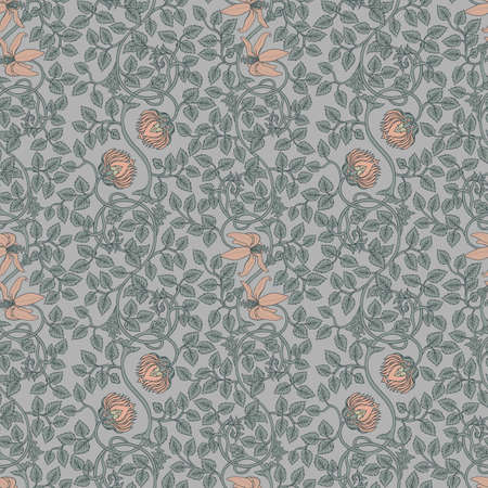 Floral vintage seamless pattern for retro wallpapers. Enchanted Vintage Flowers. Arts and Crafts movement inspired. Design for wrapping paper, fabrics, fashion clothes in William Morris styleのイラスト素材