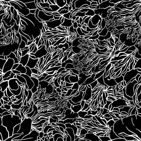 Beautiful peony seamless pattern design for retro wallpapers. Enchanted Vintage Flowers. Hand drawn artistic vector illustration. Design for wrapping paper, fabrics and fashion clothes.のイラスト素材