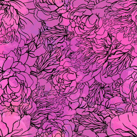 Beautiful peony seamless pattern design for retro wallpapers. Enchanted Vintage Flowers. Hand drawn artistic vector illustration. Design for wrapping paper, wallpaper, fabrics and fashion clothes.のイラスト素材