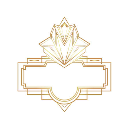 Art Deco vintage gold frame in white over white, design element. Retro party geometric background set, 1920s style. Vector illustration for glamour party, thematic wedding or textile prints.のイラスト素材
