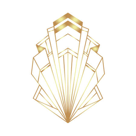 Art Deco vintage gold frame in white over white, design element. Retro party geometric background set, 1920s style. Vector illustration for glamour party, thematic wedding or textile prints.のイラスト素材