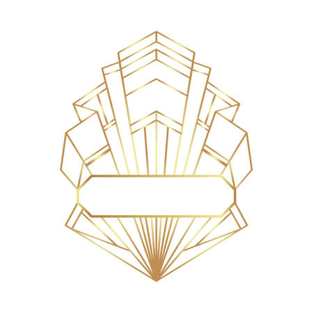 Art Deco vintage gold frame in white over white, design element. Retro party geometric background set, 1920s style. Vector illustration for glamour party, thematic wedding or textile prints.のイラスト素材