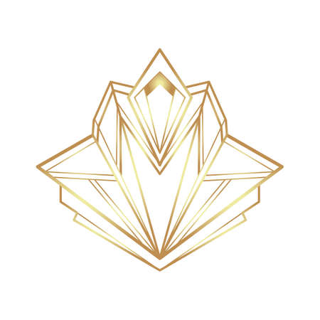 Art Deco vintage gold frame in white over white, design element. Retro party geometric background set, 1920s style. Vector illustration for glamour party, thematic wedding or textile prints.のイラスト素材
