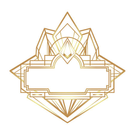 Art Deco vintage gold frame in white over white, design element. Retro party geometric background set, 1920s style. Vector illustration for glamour party, thematic wedding or textile prints.のイラスト素材