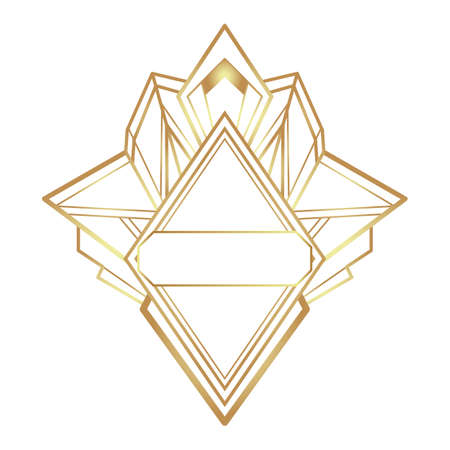 Art Deco vintage gold frame in white over white, design element. Retro party geometric background set, 1920s style. Vector illustration for glamour party, thematic wedding or textile prints.のイラスト素材