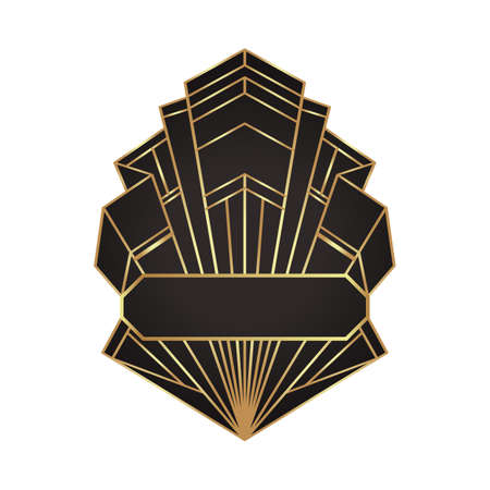 Art Deco vintage gold frame in black over white, design element. Retro party geometric background set, 1920s style. Vector illustration for glamour party, thematic wedding or textile prints.のイラスト素材