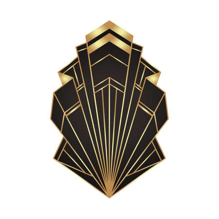 Art Deco vintage gold frame in black over white, design element. Retro party geometric background set, 1920s style. Vector illustration for glamour party, thematic wedding or textile prints.のイラスト素材