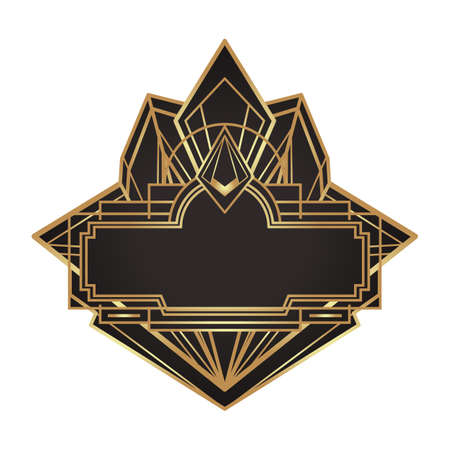 Art Deco vintage gold frame in black over white, design element. Retro party geometric background set, 1920s style. Vector illustration for glamour party, thematic wedding or textile prints.のイラスト素材