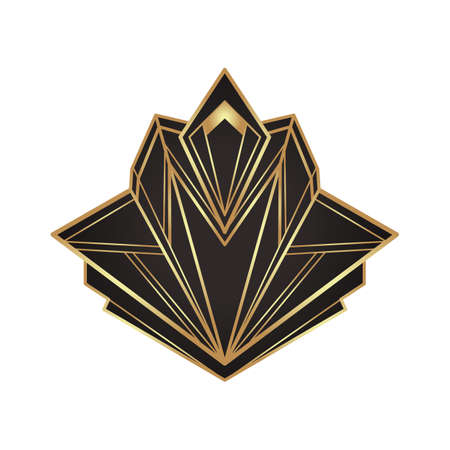 Art Deco vintage gold frame in black over white, design element. Retro party geometric background set, 1920s style. Vector illustration for glamour party, thematic wedding or textile prints.のイラスト素材