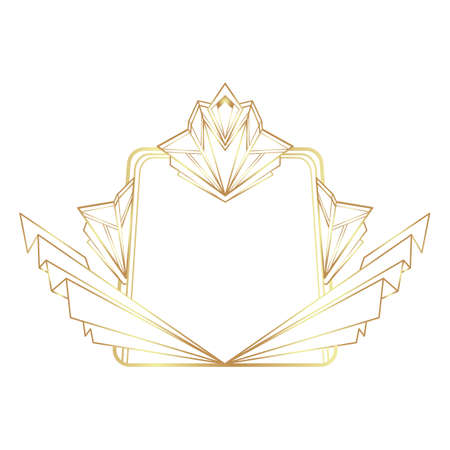 Art Deco vintage gold frame in white over white, design element. Retro party geometric background set, 1920s style. Vector illustration for glamour party, thematic wedding or textile prints.のイラスト素材