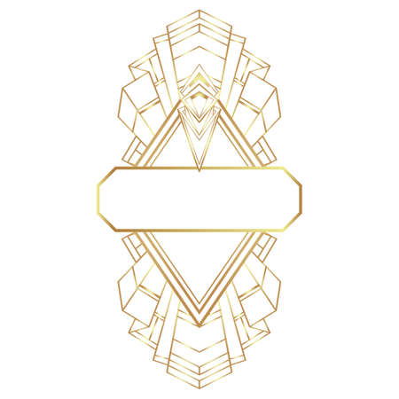 Art Deco vintage gold frame in white over white, design element. Retro party geometric background set, 1920s style. Vector illustration for glamour party, thematic wedding or textile prints.のイラスト素材