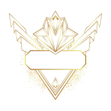 Art Deco vintage gold frame in white over white, design element. Retro party geometric background set, 1920s style. Vector illustration for glamour party, thematic wedding or textile prints.のイラスト素材