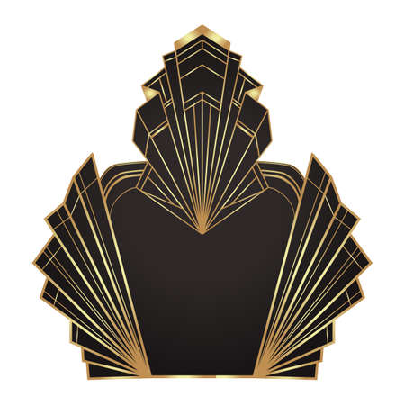 Art Deco vintage gold frame in black over white, design element. Retro party geometric background set, 1920s style. Vector illustration for glamour party, thematic wedding or textile prints.のイラスト素材