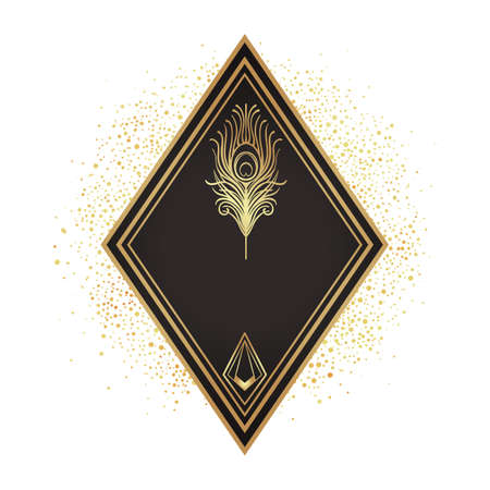 Art Deco vintage gold frame in black over white, design element. Retro party geometric background set, 1920s style. Vector illustration for glamour party, thematic wedding or textile prints.のイラスト素材