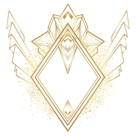 Art Deco vintage gold frame in white over white, design element. Retro party geometric background set, 1920s style. Vector illustration for glamour party, thematic wedding or textile prints.のイラスト素材