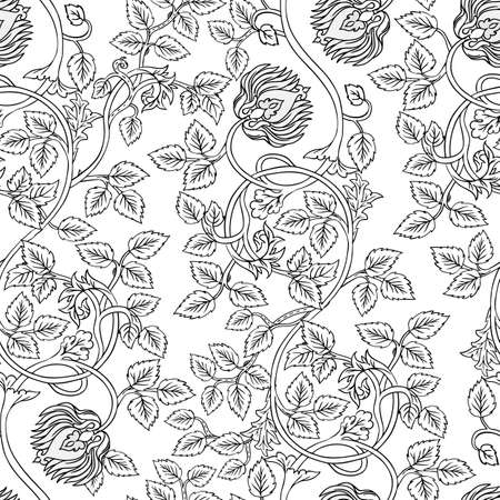 Floral vintage seamless pattern for retro wallpapers. Enchanted Vintage Flowers. Arts and Crafts movement inspired. Design for wrapping paper, wallpaper, fabrics and fashion clothes.のイラスト素材